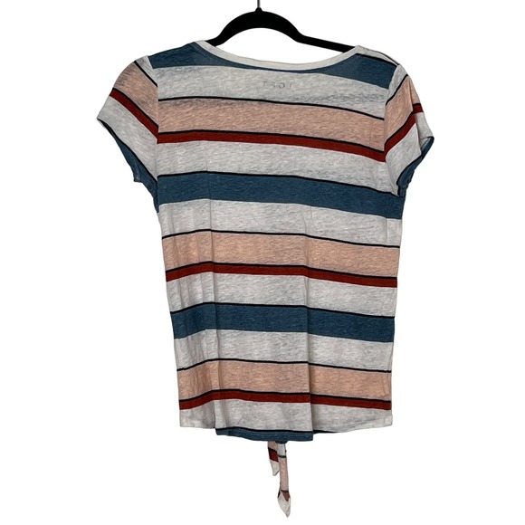 Loft Linen Tie Front Striped Short Sleeve - Picture 2 of 4